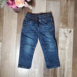 Cat & Jack Straight Leg Pull-On Dark Wash Blue Denim Jeans with Red Stitching 2T